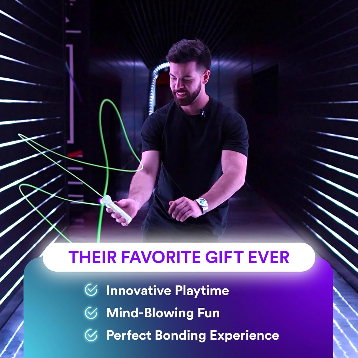 NANO Glow in the Dark Rave Toys with Built-In UV Blacklight - Interactive Rope Launcher STEM Toy - Viral Flow and String Shooter Toy for Kids and Adults