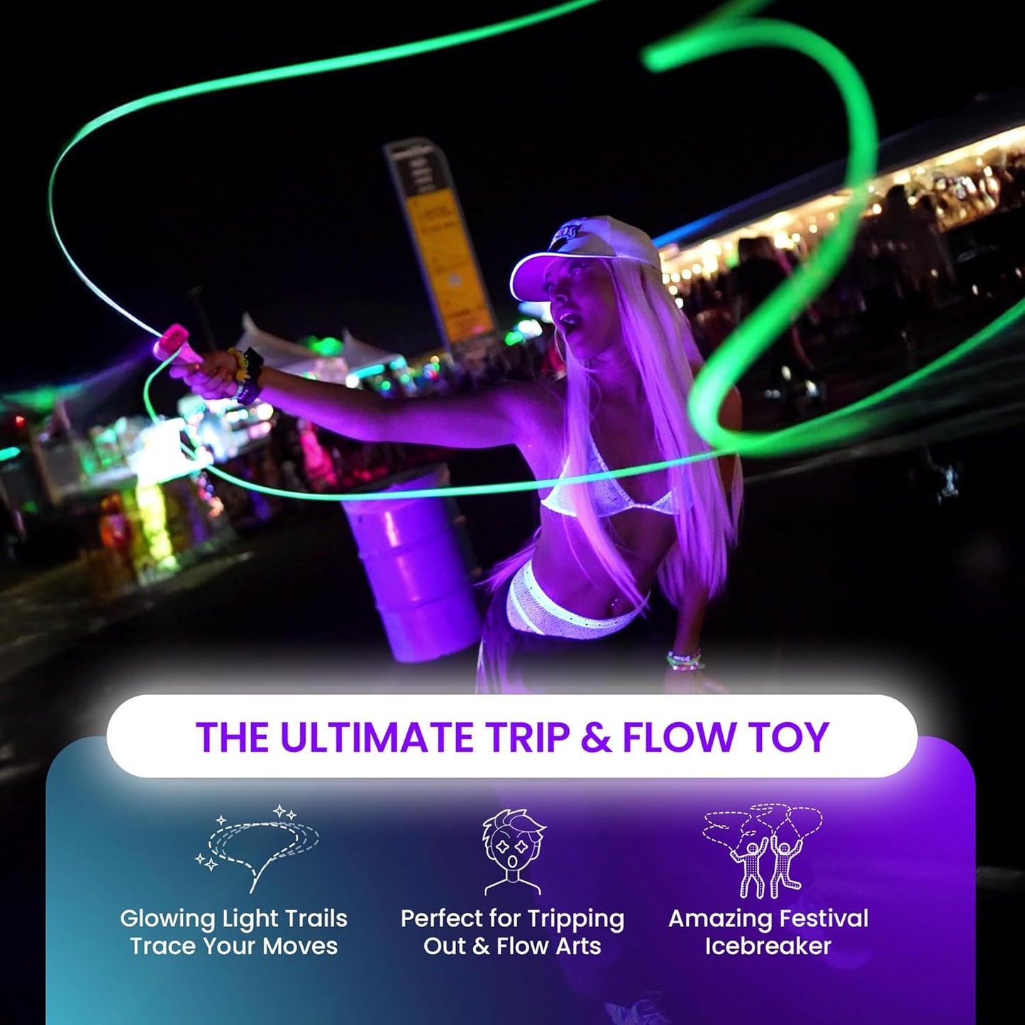NANO Glow in the Dark Rave Toys with Built-In UV Blacklight - Interactive Rope Launcher STEM Toy - Viral Flow and String Shooter Toy for Kids and Adults